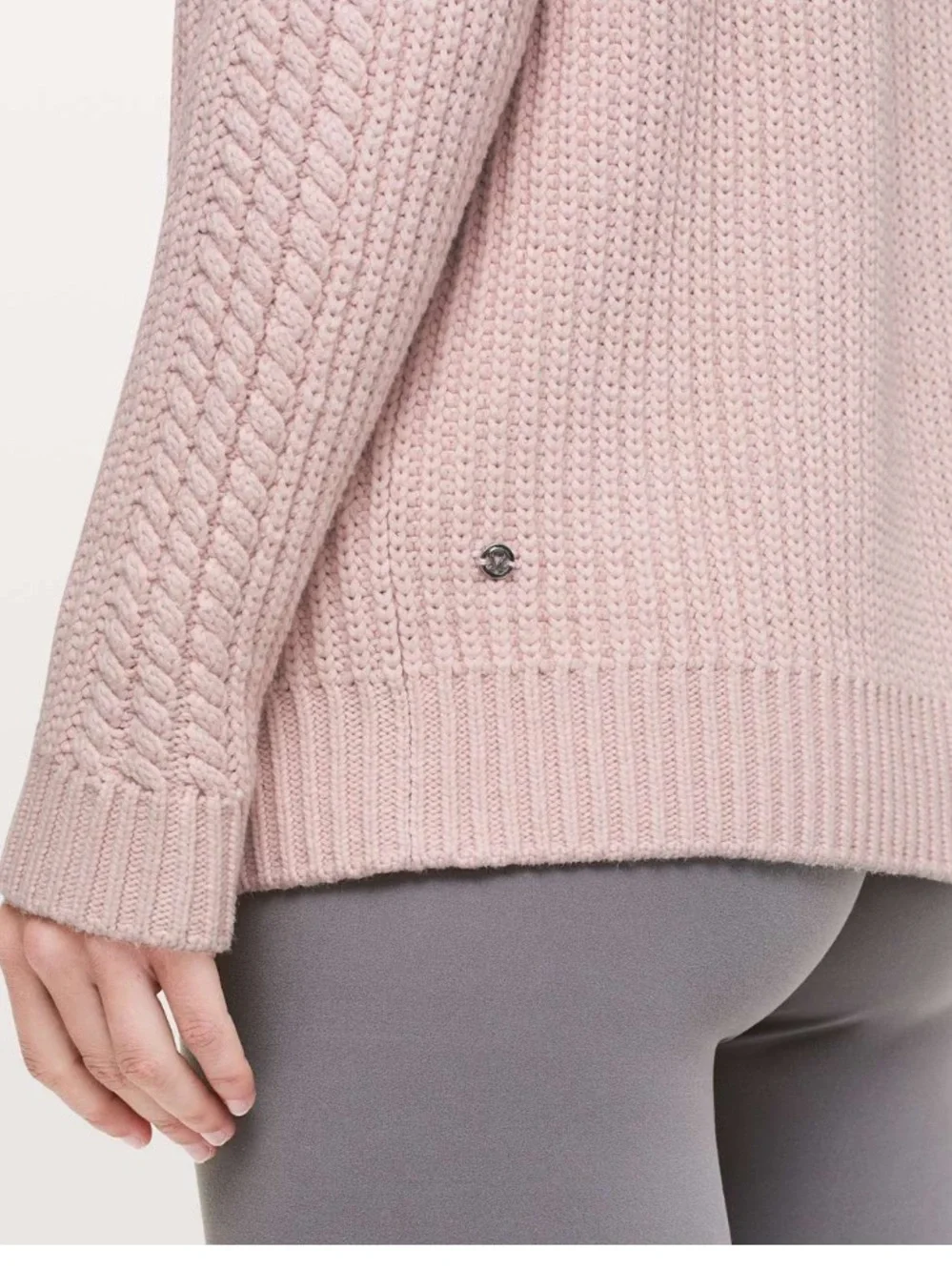 Lululemon Bring The Cozy Turtleneck in a soft misty pink cable knit